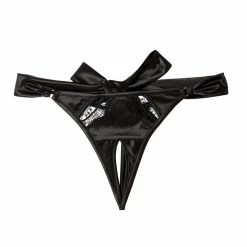 Panties Playful Promises Wren Black Satin And Lace Ouvert Thong Panty 03205