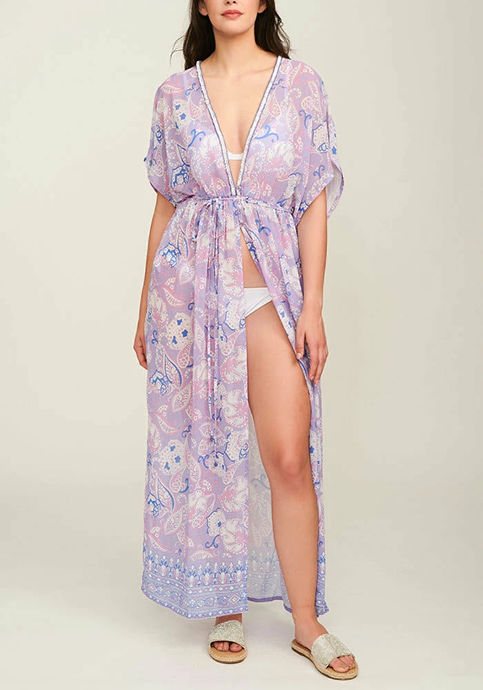 Pia Rossini Swimwear Lilah Purple Paisley Print Kimono Cover Up LIL02210 3 Pia Rossini Swimwear Lilah Purple Paisley Print Kimono Cover Up LIL02210
