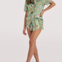 Playful Promises Sleepwear Bodil Jane Recycled Nudes & Flowers Satin Pajama Short AIP003 Petite