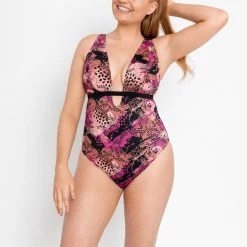 Curvy Kate Swimwear Pool Party Print Mix Wireless Plunge One Piece 018607