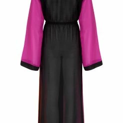 Pour Moi Swimwear Colour Block Pink Orange Black Print Maxi Chiffon Kimono Cover Up 91034