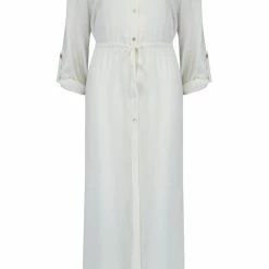 Pour Moi Swimwear Button Up Crinkle White Maxi Beach Shirt Cover Up 13950