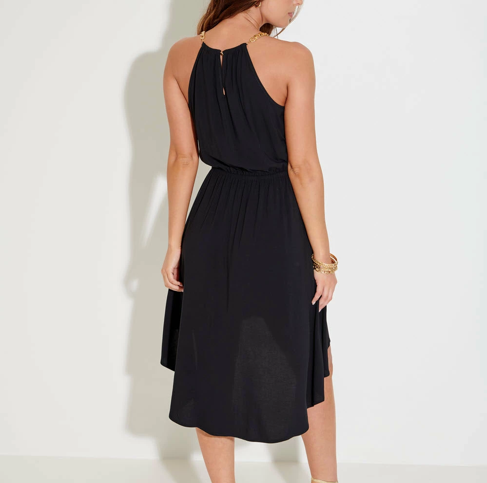 Pour Moi Swimwear Gold Chain Black High Neck Beach Dress Cover Up 91047