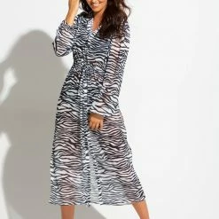 Pour Moi Swimwear Chiffon Mono Animal Button Through Maxi Beach Shirt Cover Up 91019