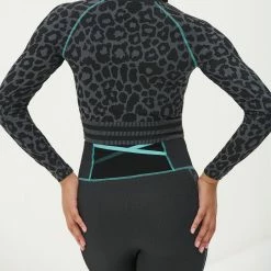 Pour Moi Activewear Energy Grey Black And Aqua Crop Top 97140