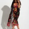 Pour Moi Swimwear Orchid Luxe Black Pink Maxi Kimono Cover Up 13903