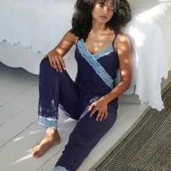 Pour Moi Loungewear Sofa Loves Lace Navy Blue Jersey Long Pant 19837 Petite