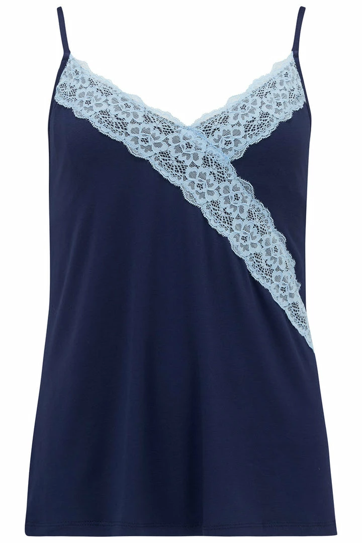 Pour Moi Loungewear Sofa Loves Lace Navy Blue Jersey Cami 19836