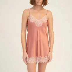 Ginia Silks Ginia Luxury Mauve Glow Silk Chemise With Lace Sleepwear GPM301 Lingerie
