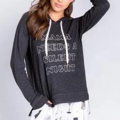PJS & Lounge PJ Salvage Loungewear Mama Needs A Silent Night Heather Slate Hoodie RAWCHDPJ