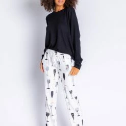PJS & Lounge PJ Salvage Loungewear Wine Ivory Print Jogger Pant RAWCPPJ