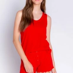 Petite PJ Salvage Loungewear Textured Essentials Red Pajama Short RITESPJ