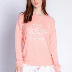 PJ Salvage Loungewear Sunset Spritzers Light Coral Long Sleeve Top RXSULS2
