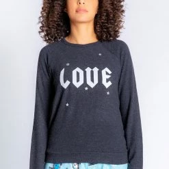 PJ Salvage Loungewear Heather Slate Flannels Long Sleeve Shirt RZFLLSPJ