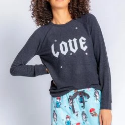 PJ Salvage Loungewear Heather Slate Flannels Long Sleeve Shirt RZFLLSPJ