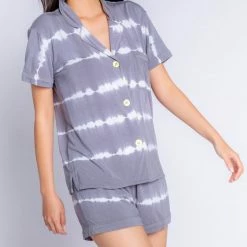 PJ Salvage Loungewear Happy Days Charcoal PJ Short & Shirt Set RZHDP PJS & Lounge