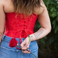 The Bra Genie Corsets Overbust Brocade Ruffle Red & Black Lingerie