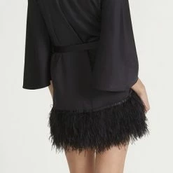 Lingerie Rya Sleepwear Swan Black Ostrich Feathered Robe 394