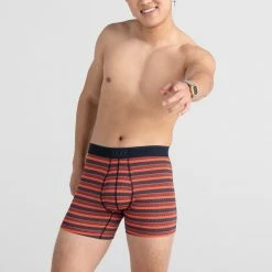 Mens Saxx Quest 2.0 Red Solar Stripe Modern Fit Boxer Brief Underwear BB70F