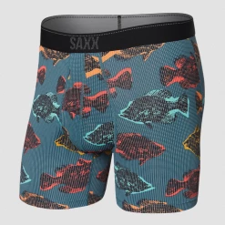Mens Saxx Quest 2.0 Shadow Fish Storm Blue Modern Fit Boxer Brief Underwear BB70F