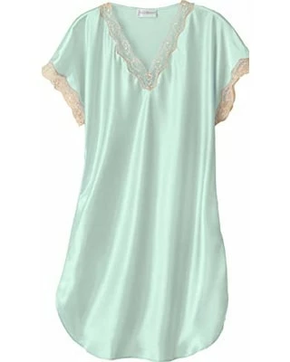 PJS & Lounge Shadowline Loungewear Charming Mint Vintage Lace Trim Sleepshirt 4503