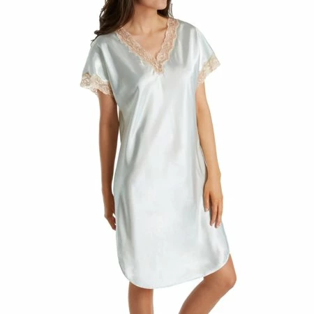 PJS & Lounge Shadowline Loungewear Charming Silver Vintage Lace Trim Sleepshirt 4503