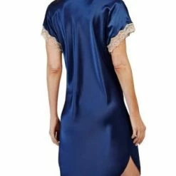 PJS & Lounge Shadowline Loungewear Charming Navy Vintage Lace Trim Sleepshirt 4503