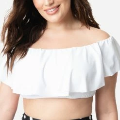 Unique Vintage Swimwear Ramona White Plus Size Bikini Top 45643CZ115PL