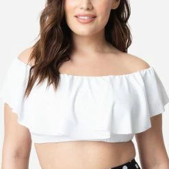 Unique Vintage Swimwear Ramona White Plus Size Bikini Top 45643CZ115PL