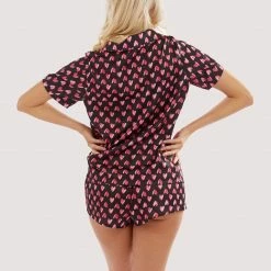 Playful Promises Wolf & Whistle Heart Print Satin Pajama Set WWL908 Petite