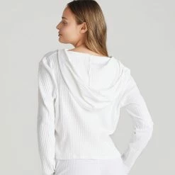 Yummie Cotton Stretch White Rib Cropped Hoodie YL1-106 PJS & Lounge