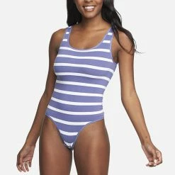 Yummie Ruby Marlin Blue And White Stripe Cotton Shaping Thong Bodysuit YT5-099 Shape