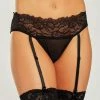 I Collection ICollection Lingerie Lace Black Garter Thong 7418