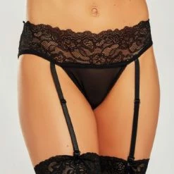 I Collection ICollection Lingerie Lace Black Garter Thong 7418