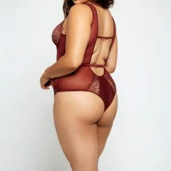 I Collection ICollection Lingerie Selena Burgundy Plus Size Bodysuit 8566X