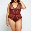 I Collection ICollection Lingerie Selena Burgundy Plus Size Bodysuit 8566X
