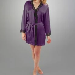 Linda Hartman Angelina Dusty Plum Silk Robe 51935 Lingerie