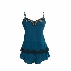 Linda Hartman Susette Twilight Teal Black Lace Cami Tap Pajama Set 511762 Lingerie