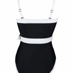 Pour Moi Swimwear Removable Straps Belted Black White Control One Piece 1414
